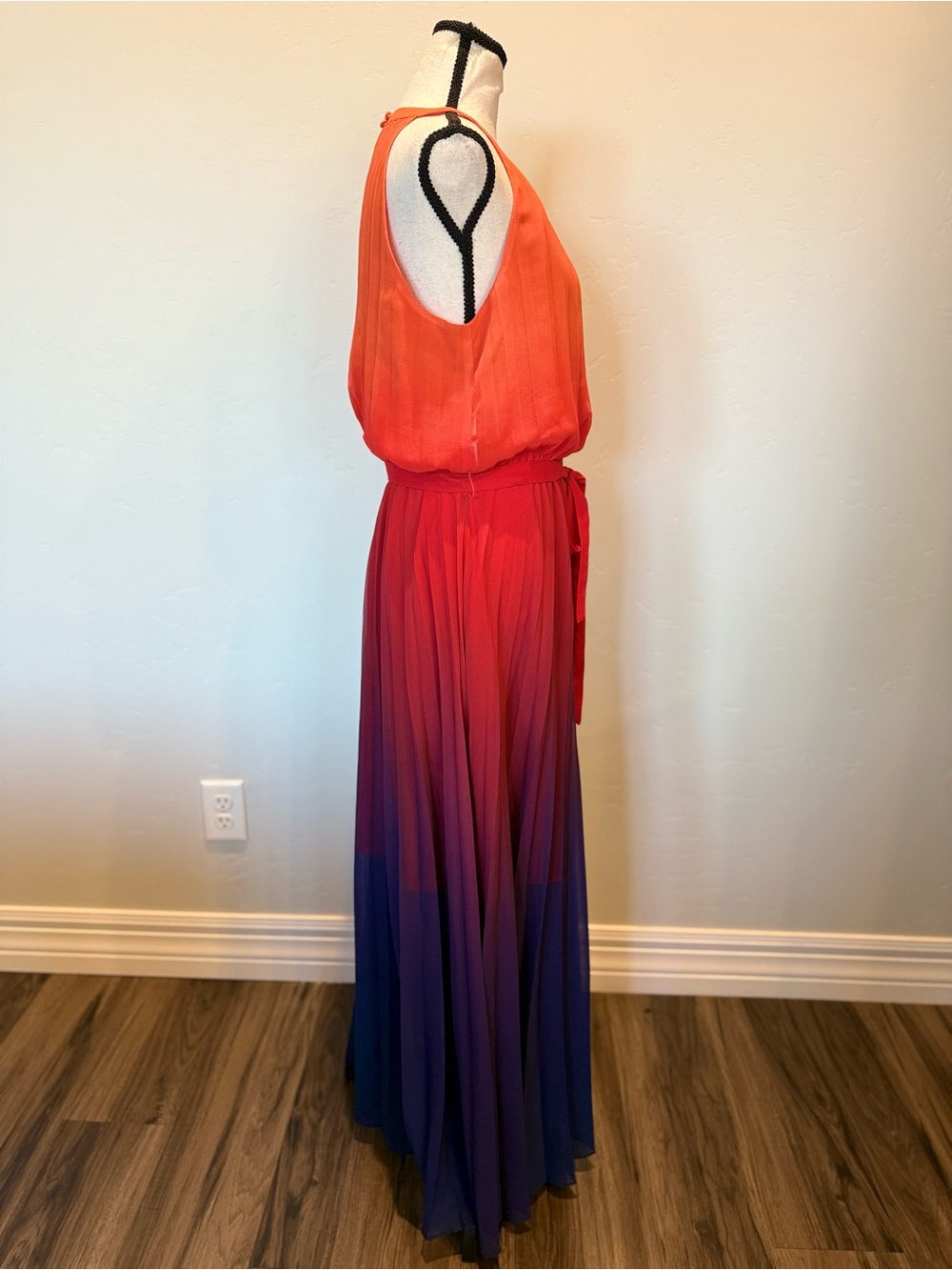 Rachel Roy Pleated Ombre Maxi Dress Orange Purple Halter Tie Waist Size 6 - Picture 12 of 12